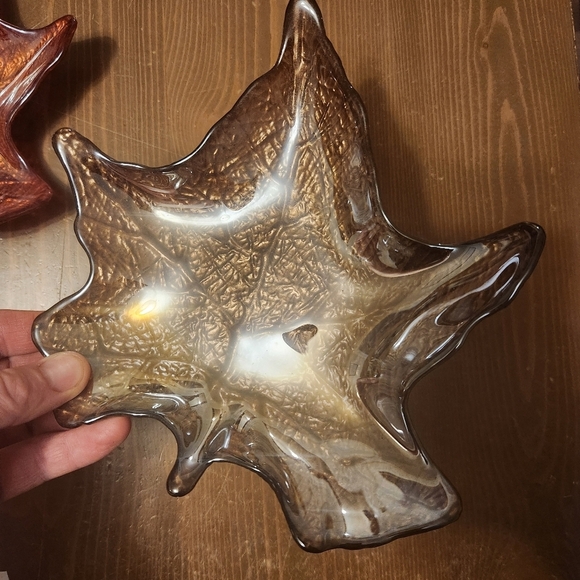 Lot Of 4 Maple Leaves Art Glass Candy Dish Container Fall Autumn 8" Coin Dish - Picture 12 of 13